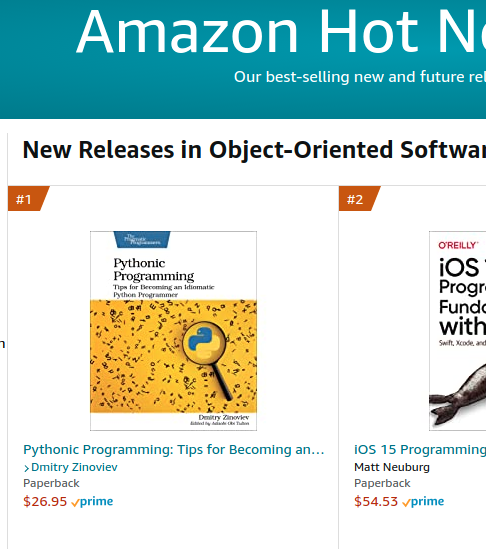 aqsaqal's tweet photo. #dzpythonic is #1 in #Amazon's New Releases in Object-Oriented Systems. Am I happy? You betcha! #pythonprogramming #pythonprogramminglanguage #newrelease #objectorientedprogramming https://t.co/m1u3ELFqbh