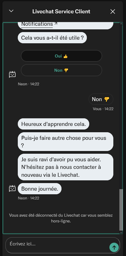 Znic0's tweet photo. @N26FR @N26_Support Maybe you need a Quality Engineer? Your chatbot are amazing 😓 https://t.co/2zJivnYLEF