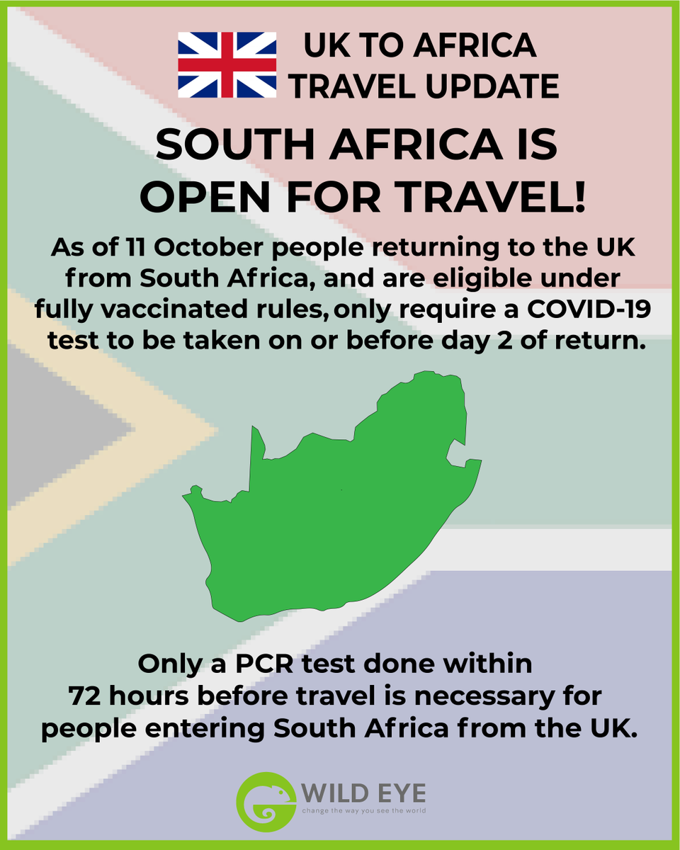 South Africa is open for travel!!!

South Africa has finally been removed from the UK’s red list, which means it’s time to travel! 

Contact us now for all your safari needs.  We’re ready to change the way you see the world!

#WildEyeSA #Safari #UKTravel #SouthAfrica #Africa