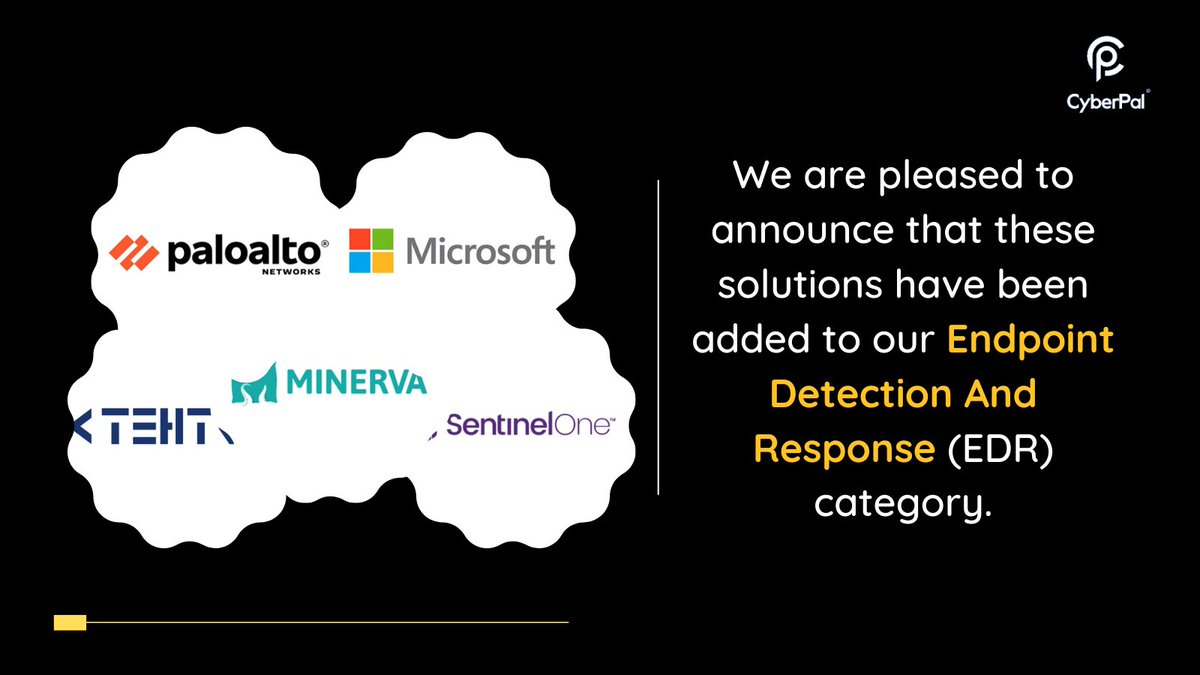 AppCyberpal's tweet photo. @AppCyberpal is pleased to announce that these solutions have been added to our EDR category.

 @Fortinet @PaloAltoNtwks @SentinelOne @Microsoft Defender @elastic Endgame

Claim solution's profile today! - https://t.co/FBPdAwRFOa

#technology #cybersecurity #cyberattacks #infosec https://t.co/gwRk6DRDTI