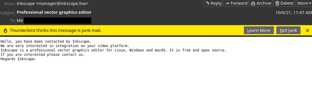 Inkscape dot *org* is our domain. Not dot live or anything else. Thanks <a href="/gardiner_bryant/">@gardiner_bryant@mastodon.online</a> ❤️ for sharing this example of a potentially malicious email.
