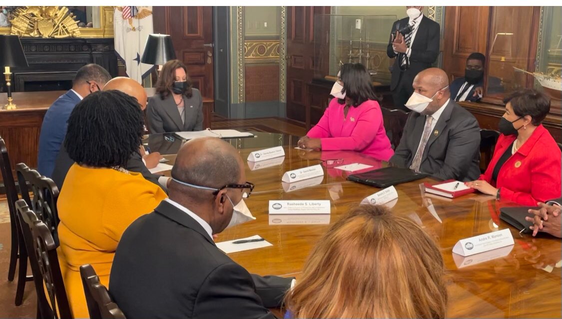 akasorority1908's tweet photo. Meeting with U.S. Vice President Kamala Harris was productive. Shediscussed issues relative to the African American community and asked D-9 leaders to continue their work in four areas: minority business development, voting rights, COVID-19 vaccines and testing, and HBCU funding. https://t.co/SoPUhb0ggZ