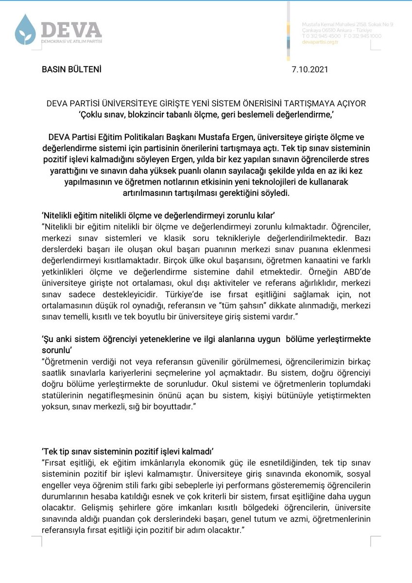 EgitimDeva's tweet photo. DEVA PARTİSİ ÜNİVERSİTEYE GİRİŞTE YENİ SİSTEM ÖNERİSİNİ TARTIŞMAYA AÇIYOR
@alibabacan @devapartisi  @SamsunaDeva  @kebirebirerturk  #babacananlatiyor https://t.co/kBJOOvoWGF