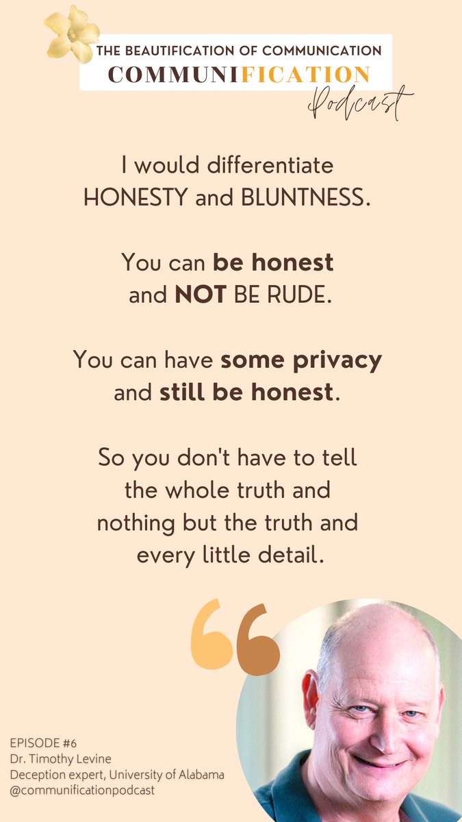 MalikaDudley's tweet photo. I LOVED this definition of #HONESTY that Dr. Levine provided. Does it make you feel lighter too? @MalikasPodcast Episode 6 > https://t.co/Odcm9eeMPd

#CommunicationTraining #CommunicationTips #CommunicationAdvice #CommunicationResearch #DeceptionResearch #Deceptive #Liar #Lying https://t.co/P0lh5kwAP1