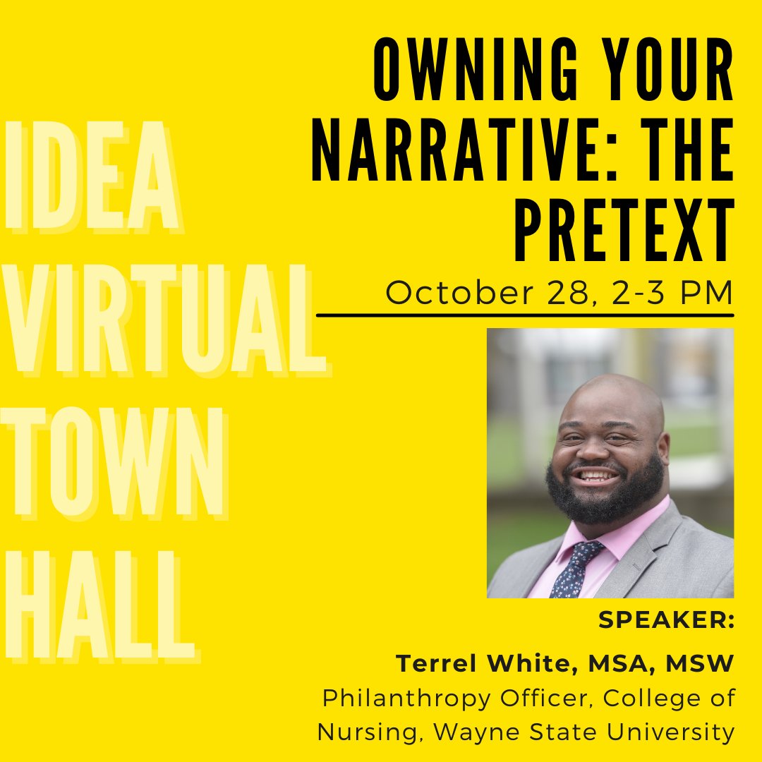 AFPDetroit's tweet photo. Join us for an IDEA virtual town hall, Owning Your Narrative: The Pretext, featuring Terrel White, MSA, MSW, on October 28 from 2:00 – 3:00 pm. Visit https://t.co/ICQvuAbbkV for details. This program is free and all are welcome.
#AFPDET #Philanthropy #AFPidea #SayTheirNames #DEI https://t.co/Fh4fV8DaQV