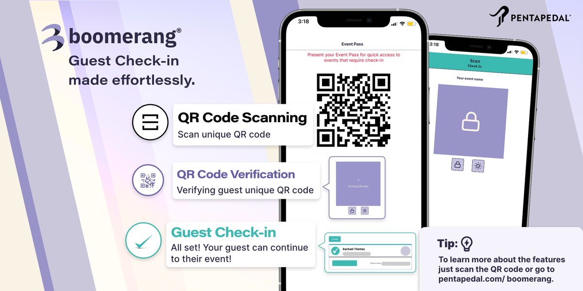 pentapedal's tweet image. Check-in your guests without holding up the line. Boomerang® makes it easy to manage crowd flows at all entrances, check-in points and sessions at your event.
pentapedal.com/contact

#checkinapp #vipexperience #brandambassadors   #EventApps #eventregistration #touchless