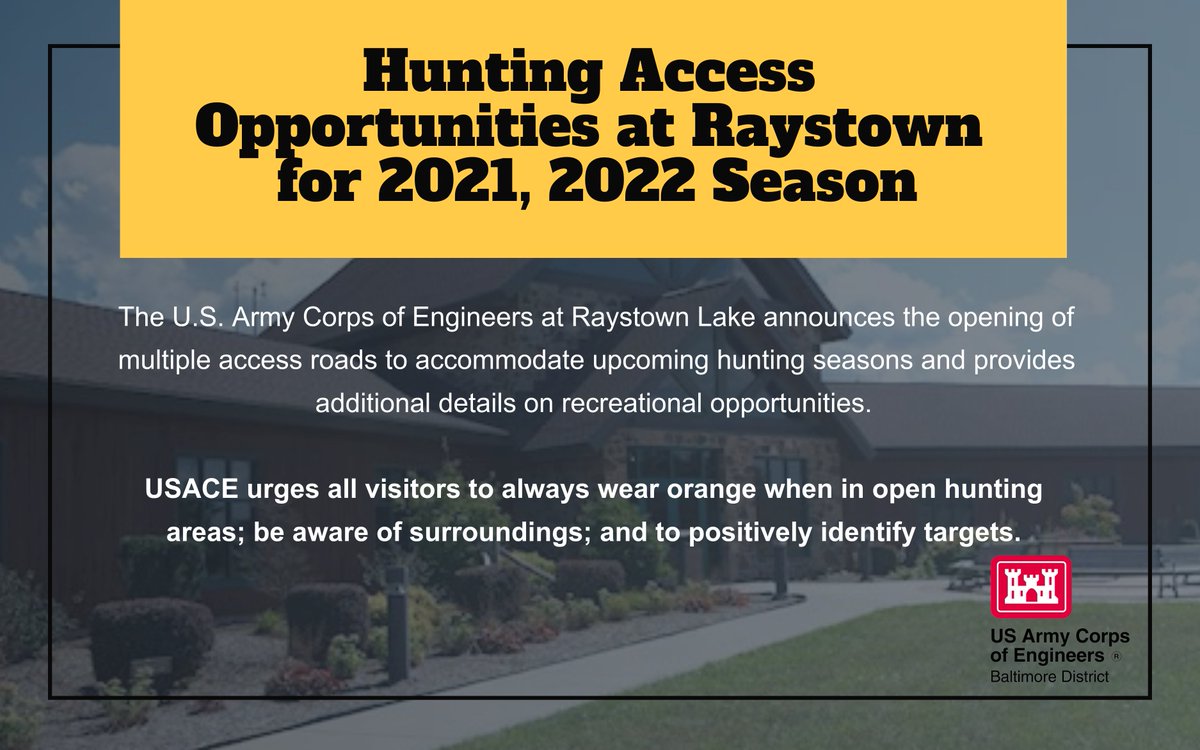 USACEBaltimore's tweet image. 𝐍𝐞𝐰𝐬 𝐫𝐞𝐥𝐞𝐚𝐬𝐞: #USACE #RaystownLake announces the opening of the following access roads to accommodate upcoming #hunting seasons and provides additional details on recreational opportunities. 👉 go.usa.gov/xMGZF