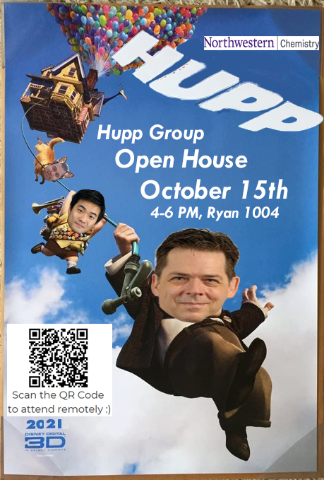 First years of @NUChemistry - come check out the @NU_Huppsters open house next week 10/15 @ 4-6pm in Ryan 1004! (Virtual option also available - just scan the QR code on the flyer) Come by to chat about the group and the projects we are working on! sites.northwestern.edu/huppgroup/rese…