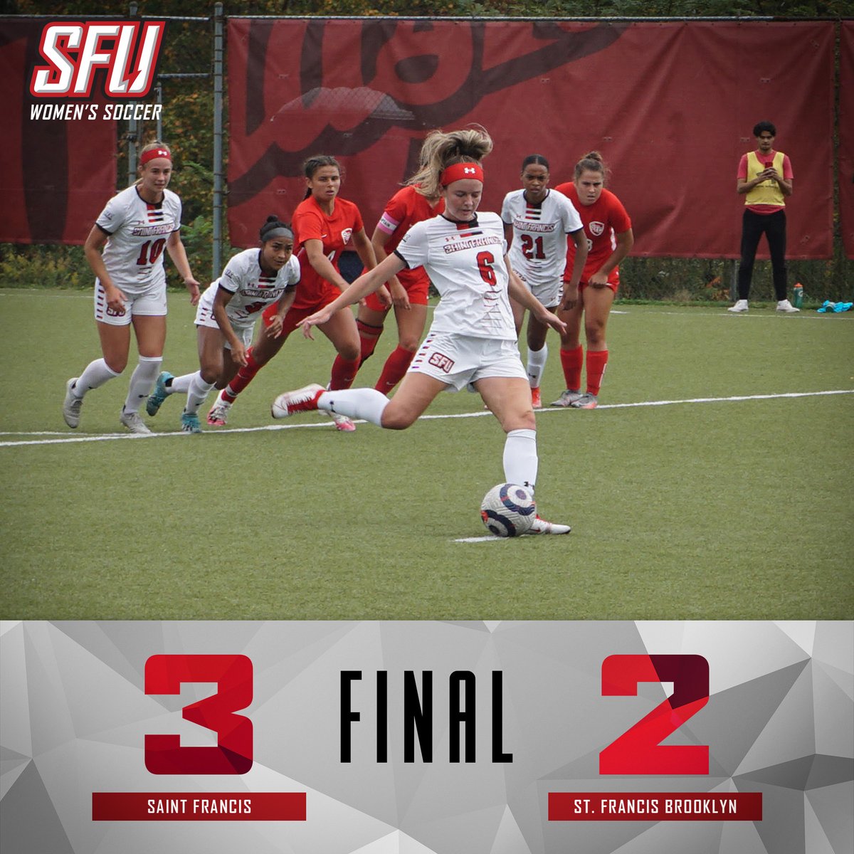 That's✌️in a row! 

Three goals by Lauren Pyle, Leanna Choo and Lauren Persichetty aided the Red Flash in Thursday's "Battle of the Frankies" and we win, 3-2, over <a href="/SFBK_WSoc/">St. Francis Brooklyn Women's Soccer</a>.

We move to 4-7 overall and 2-2 in the <a href="/necwsoccer/">NEC Women's Soccer</a> standings.

🔴⚡️⚽️ #GoRedFlash