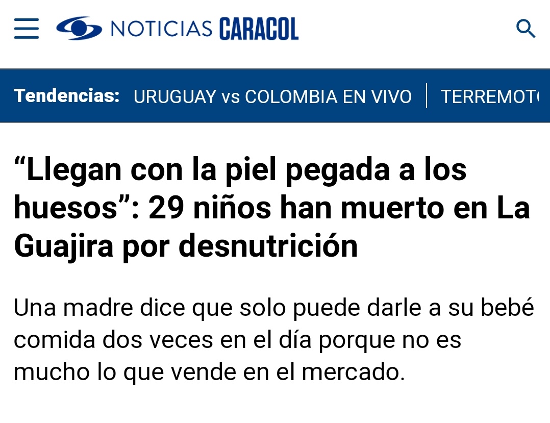 marthaperaltae's tweet photo. Que el mundo se entere que en Colombia en el gobierno uribista, los niños se mueren de hambre.

En la Guajira van 29 niños muertos de hambre y de 84.000 valorados , 16.000 están desnutridos.

Mientras en la pandemia @IvanDuque decidió salvar a los banqueros y grandes empresarios. https://t.co/x7gFyycl2I