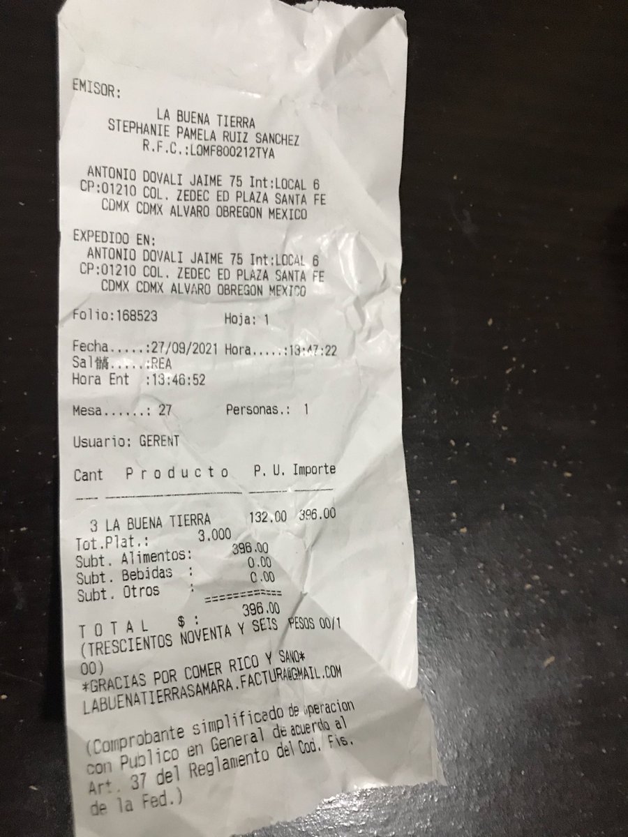 GMC12udl's tweet photo. @LaBuenaTierra1 👋, realice un consumo de al cual necesito factura. Correo enviado, viernes 1/oct/21. “Itzel” de Samara, dice “corporativo no me ha resulto , permítame tantito “ y se sigue con su actividad. Pésima atención. Favor de enviarla a la brevedad. https://t.co/PgDlrHAFZq