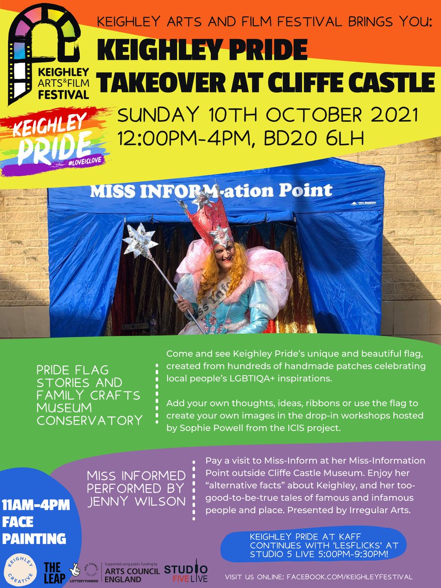 Keighley Pride (@keighleypride) on Twitter photo Join us this Sunday 10 Oct <a href="/KAFFestival/">Keighley Arts and Film Festival</a> for a family friendly FREE event at #CliffeCastle. Come and see the beautiful Pride Flag by <a href="/iclsbradford/">ICLS Education</a> and hear about its inspirational stories; Meet Miss Inform who will tell tales about #Keighley; & join in with crafts & face painting! Join us this Sunday 10 Oct <a href="/KAFFestival/">Keighley Arts and Film Festival</a> for a family friendly FREE event at #CliffeCastle. Come and see the beautiful Pride Flag by <a href="/iclsbradford/">ICLS Education</a> and hear about its inspirational stories; Meet Miss Inform who will tell tales about #Keighley; & join in with crafts & face painting!