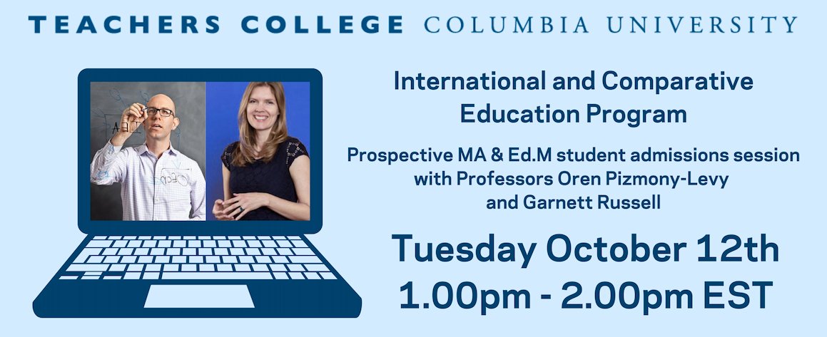 Join our MA &amp; Ed.M admissions session with Profs Garnett Russell (<a href="/sgarnettrussell/">Dr. Garnett Russell</a>) &amp; Oren Pizmony-Levy (<a href="/OrenPizmonyLevy/">Oren Pizmony-Levy🌍</a>) this Tuesday 10/12. Register here apply.tc.edu/register/ICE10… More info here bit.ly/3FsBb8Y