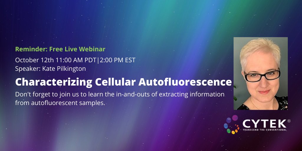CytekBio's tweet image. Remember to register for our upcoming webinar with Kate Pilkington to learn the ins-and-outs of extracting information from autofluorescent samples!  hubs.la/H0Y_N4J0