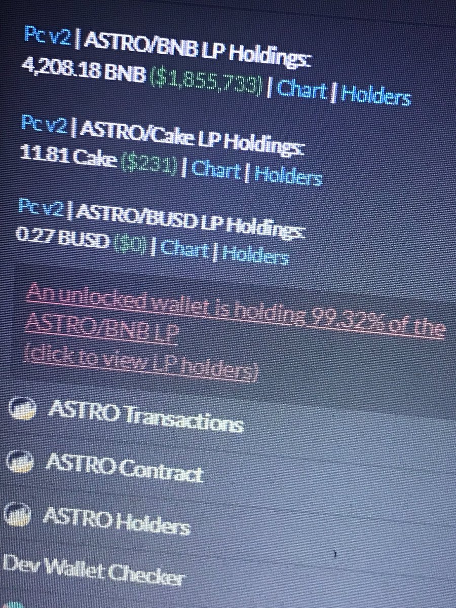gotohellscammer's tweet photo. @Robson00001 @AXELDYOR @AstroSwapApp Why is the LP unlocked? Please enlighten me 😂 https://t.co/JfS0fbLm0z
