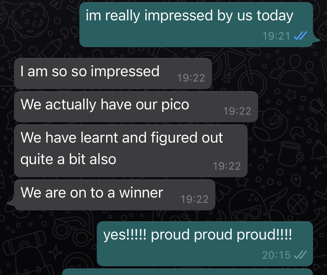 The kind of messages I like to receive when conducting a systematic review. Spent most of the day working on this after endless chats for months. We also did not have a breakdown today! #buddy #traineehealthpsychologist #systematicreview #research #pico #universityofstirling