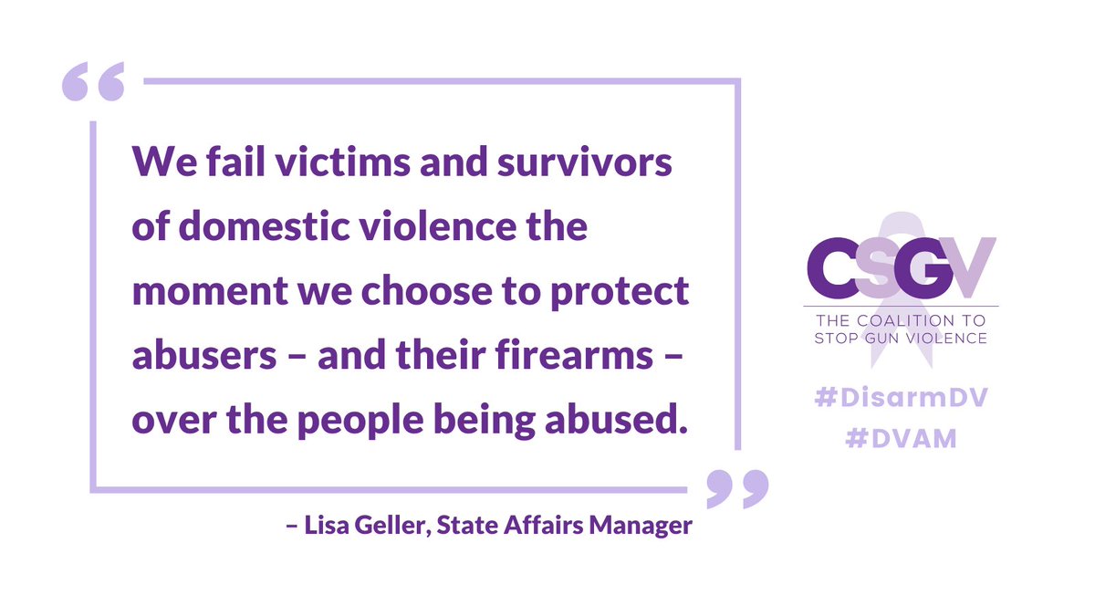 CSGV's tweet photo. Guns are used in more than half of intimate partner homicides. Keeping guns out of the hands of abusive partners is critical to saving lives.

#DVAM 
#DisarmDV 
 
https://t.co/8gmfvazoZY https://t.co/0XiOkeDGDA