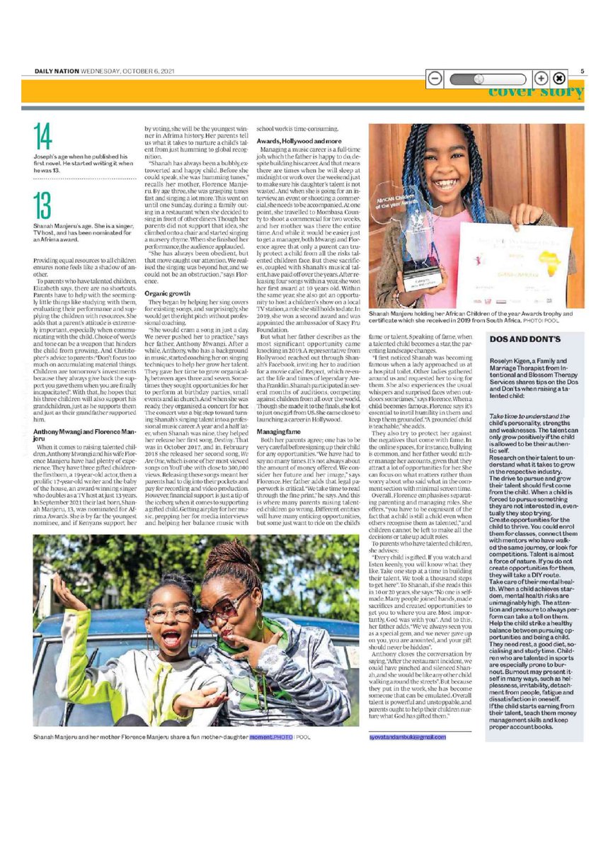 ShanahManjeru's tweet photo. Check out this story about me in yesterday’s Daily Nation. You can also read it through Daily Nation online. https://t.co/u6RXWtB8UI