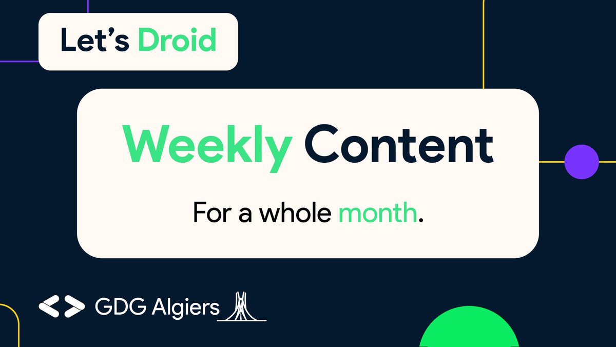 GDG_Algiers's tweet image. A 30 day project, where we will try to cover everything you need to start your journey in #mobile_development.

Stay tuned for the first #technology that we will explore very soon, any new guesses?

#gdg_algiers #wtm_algiers #mobile_dev #lets_droid
