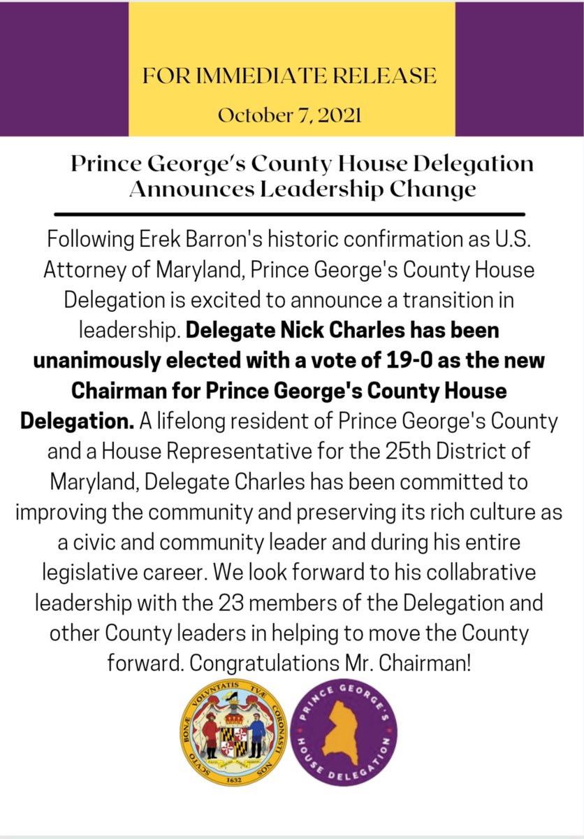 Congratulations Delegate Nick Charles <a href="/NickCharlesII/">Senator Nick Charles</a>