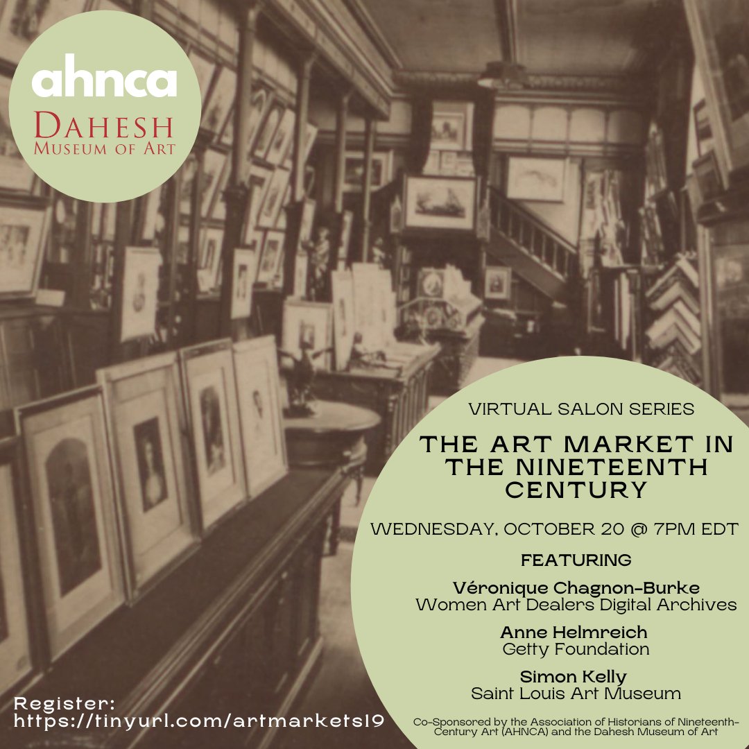 Please join us on Wednesday, October 20th, at 7PM EDT for our October Virtual Salon, co-sponsored by the Association of Historians of Nineteenth-Century Art (AHNCA) and the Dahesh Museum of Art. For more information and registration: daheshmuseum.org/virtual-salon-…