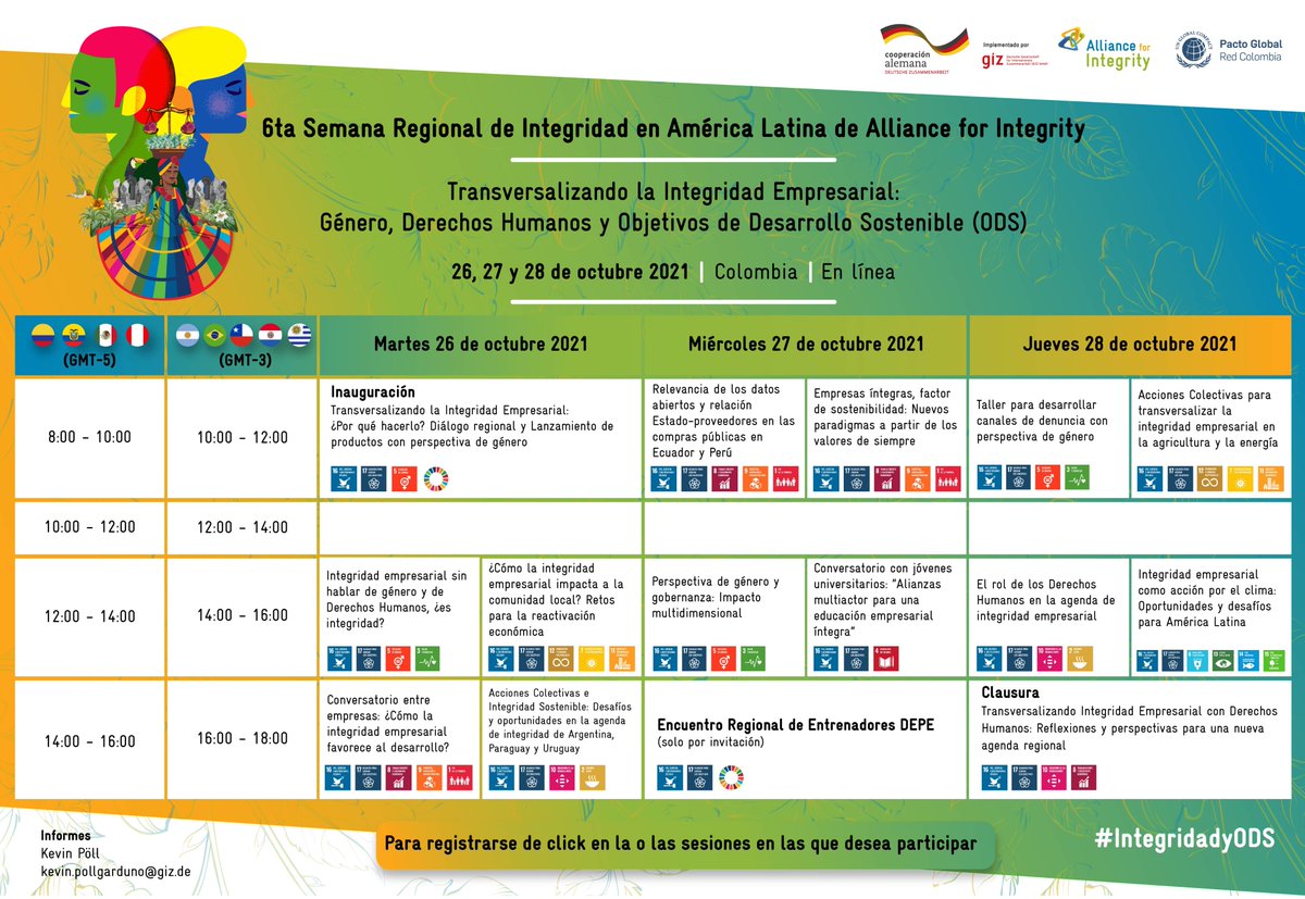 ¿Sabías que ya te puedes registrar para las 12 sesiones paralelas de nuestra 6ta Semana Regional de Integridad? Acompáñanos este 26, 27 y 28 de octubre 2021 para profundizar sobre aspectos transversales de la #IntegridadEmpresarial.

Regístrate en: bit.ly/3oDik59