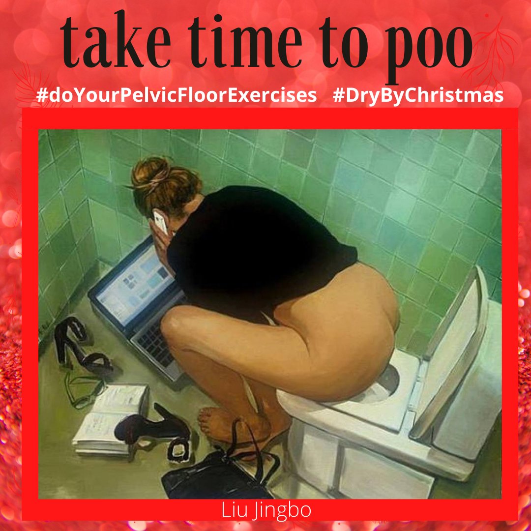 GussieGrips's tweet photo. I LOVE this painting.  Been there, right? Passing a poo is easier if you pop your feet onto a low stool or on a couple of loo rolls so your knees are higher than hips.  Don't bear down, try mooing the poo out instead. Try it tomorrow! #DryByChristmas #DoYourPelvicFloorExercises https://t.co/eXG259Ld9f