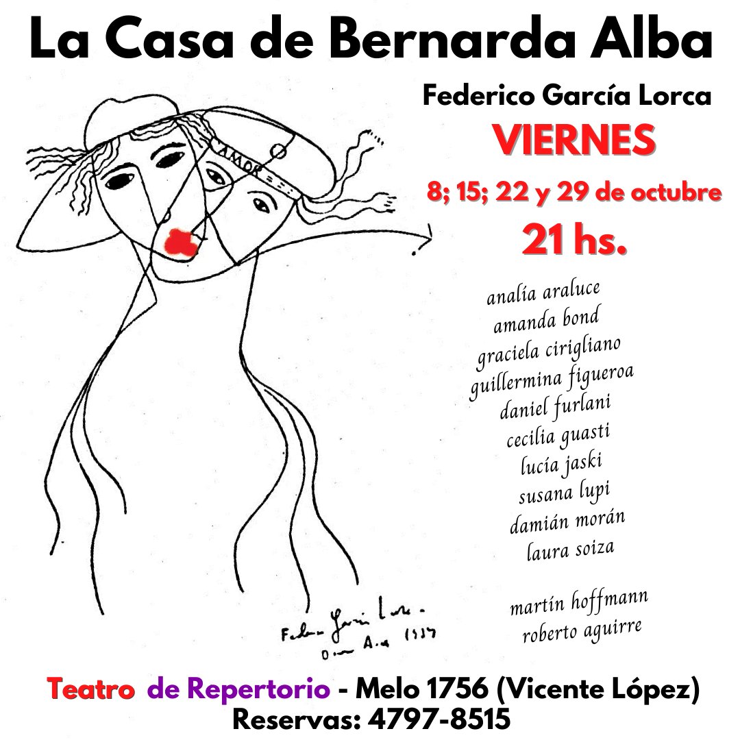 ¡Volvimos! ¡Y con estreno!
"La casa de Bernarda Alba" en el Teatro Repertorio!! 🎭👏
Podés llamar y reservar tus entradas o hacerlo a través de "alternativa teatral". 😉
L@s esperamos!! 😀 🎭
#Teatro #vivaelteatro #lacasadebernardaalba #federicogarcialorca