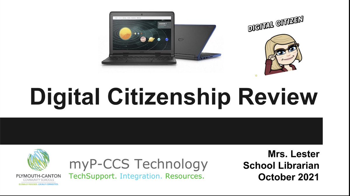 LibraryL's tweet photo. Spending time teaching Digital Citizenship Skills intro lessons to 6th graders and review lessons for 7th & 8th. Lots of great conversations w/ Ss on posting for their future & more. #MILIBRARYMONTH #MISchoolLibraries @michiganmame https://t.co/eBqENBYRfl