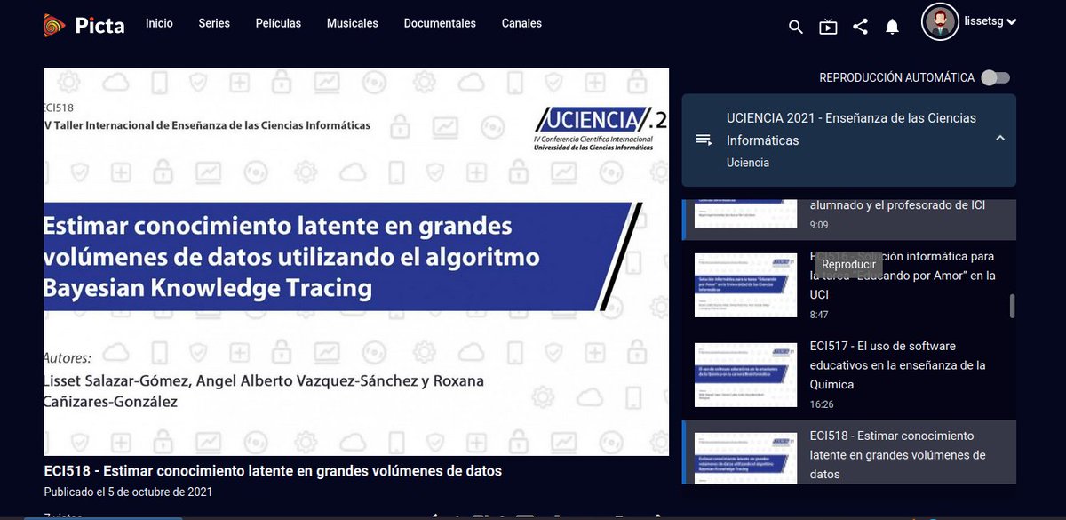 Participando en el evento #UCIENCIA2021 con el tema "Estimar conocimiento latente en grandes volúmenes de datos utilizando el algoritmo Bayesian Knowledge Tracing" en el Taller Internacional de Enseñanza de las Ciencias Informática,junto con <a href="/aavazquezs/">Vazquez</a> representando la <a href="/Fac4UCI/">Facultad 4 UCI</a>