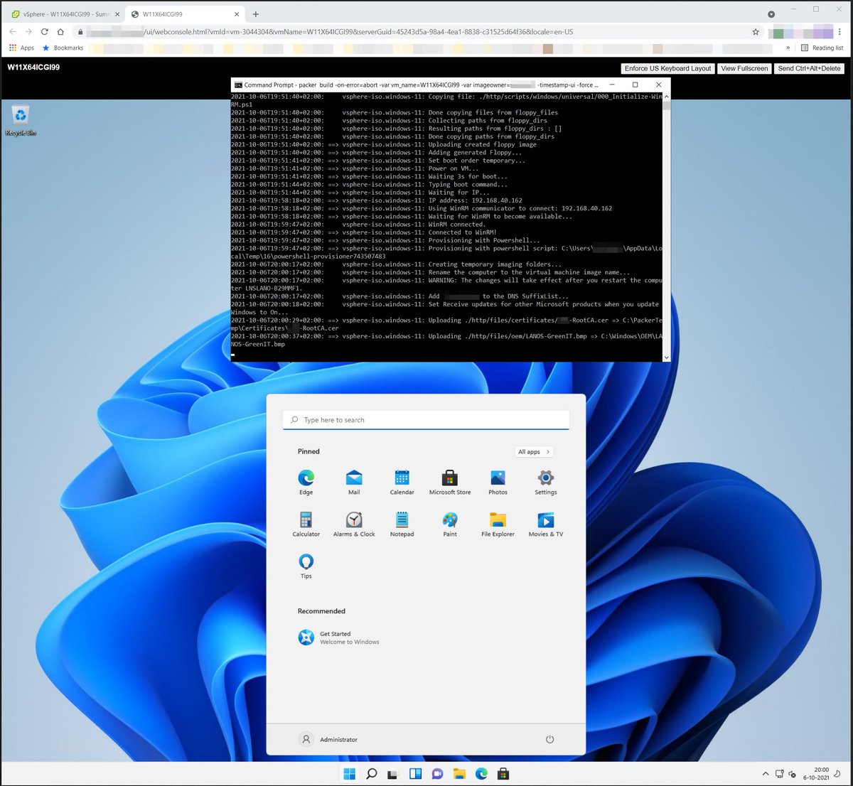 vcloudaddict's tweet photo. Yesterday I created my first fully optimized (as possible) #Windows11 @vmwarehorizon #InstantClone image via @HashiCorp #Packer. Spinning in my #homelab now. Stay tuned for my blog differences between #Windows10 &amp; #Windows11. #vCommunity #LiketoCode #HCL2 #vExpert https://t.co/ULGsjrTP6I