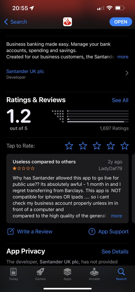 Another few years has passed. Still NO new app. Can’t view your balance properly or transactions. Can’t pay cheques in via app. Can’t use it. Have you read the 1,000+ reviews from angry customers  What a joke for a major bank.  <a href="/santanderuk/">Santander UK</a>biz  @santanderuk  <a href="/santanderukhelp/">Santander UK Help</a>