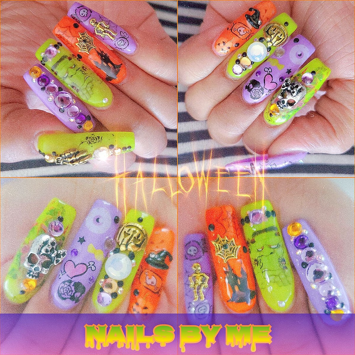 Oh_ShesQueen's tweet image. Since Twitter is being a fuckin HateRrr lol 
Here's the picture of My CraZy #Halloween Nailsz!!!
Follow Me: @MrsLionesz 😉
🎃☠💚🕷🕸🔮🧡
#Nails #LongAF