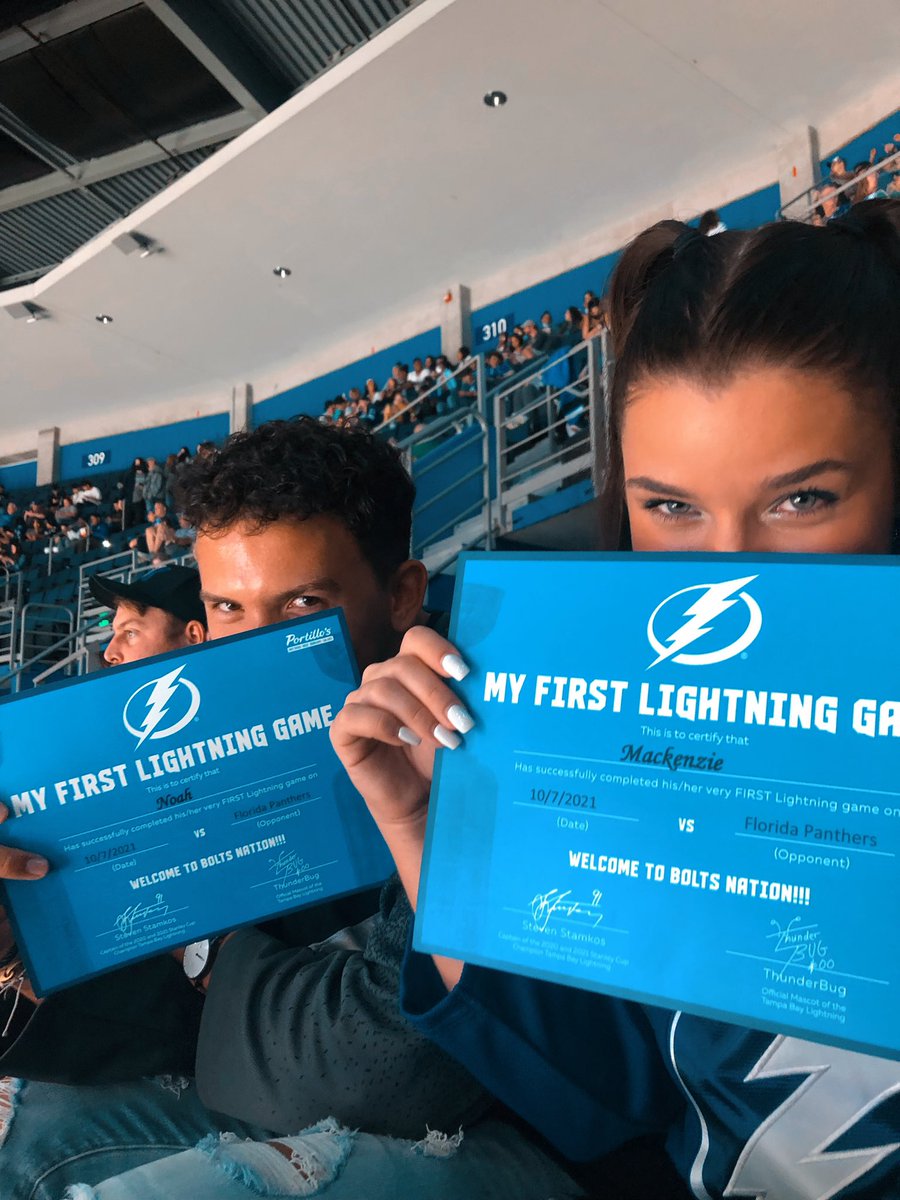 MackenzieSPM's tweet photo. Me &amp; @BeidelNoah’s First @TBLightning Game with @harrisonrtaylor ⚡️ #GoBolts https://t.co/JcXwCeCsrX