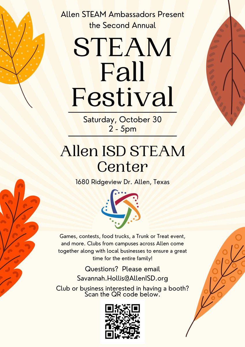 Mark your calendar for the Second Annual STEAM Fall Festival on October 30th!