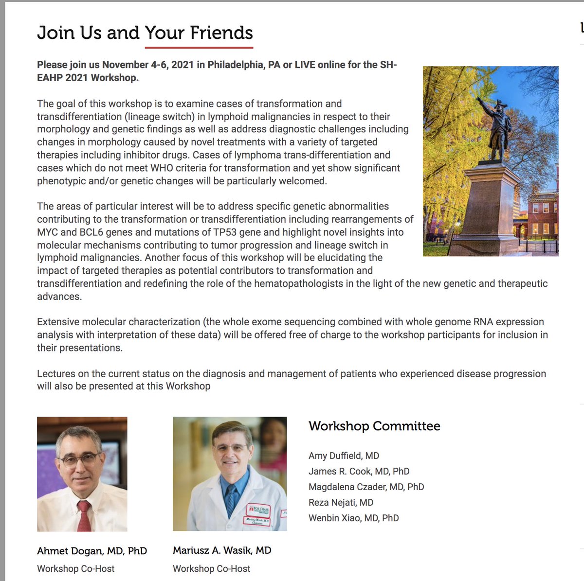 SocforHemepath's tweet photo. Don't miss out online or in person--the much anticipated #SHEAHP2021 workshop is almost here! Philly: Nov 4-6! Great colleagues, challenging cases &amp; extensive molecular characterization await! Registration and more details available here: https://t.co/5u7VKgbg9B #hemepath https://t.co/MwMvJtCqVk