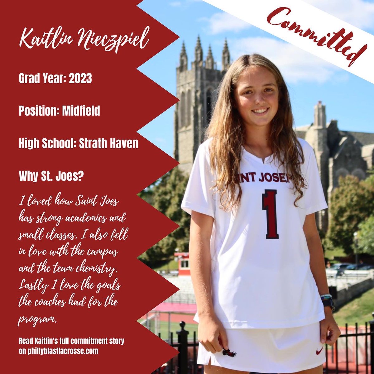 PhillyBlastLAX's tweet photo. Congratulations to #blast2023 midfielder &amp; draw specialist Kaitlin Neiczpel on her commitment to play #d1lax for St Joes! #THWND 🦅♥️ https://t.co/ndeq2xaYBS