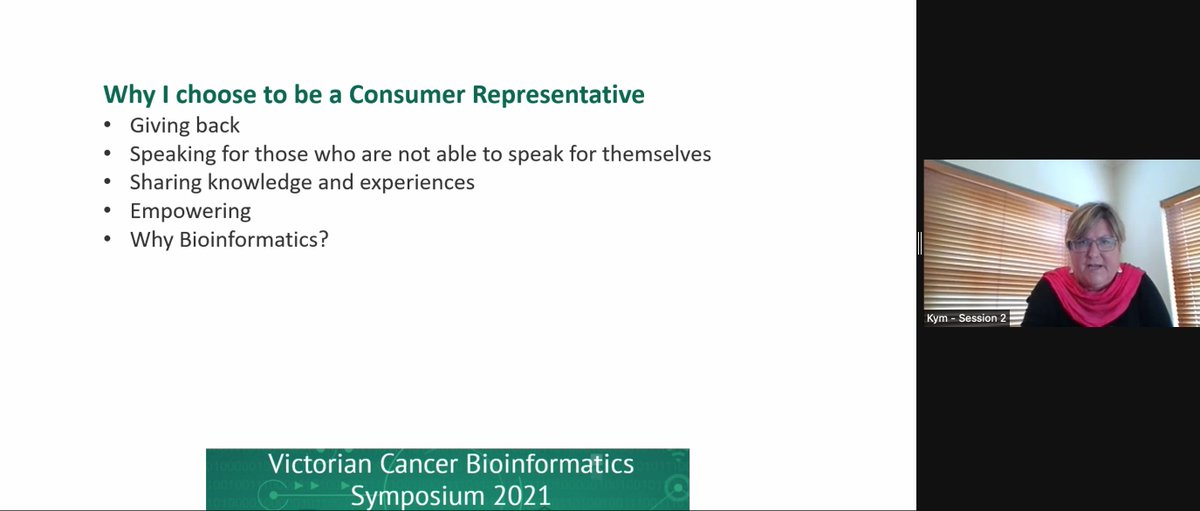 VicCanBioinf's tweet image. KB sharing her breast cancer story and why she became a consumer representative. Big part to give back and help. #vcbs2021
