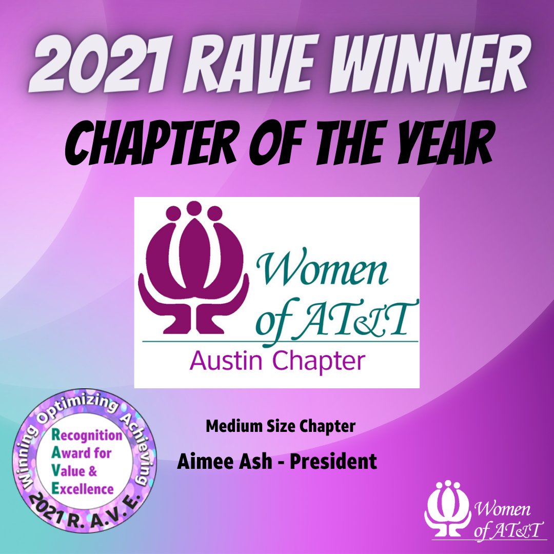 WomenOfATT_EG's tweet photo. Our Chapter of the Year Award (medium) goes to WOA Austin!  Way to go!! Congrats!
💜 #womenofatt #RAVEaboutWOA
@WomenOfATTatx https://t.co/OgQKCQfbwC