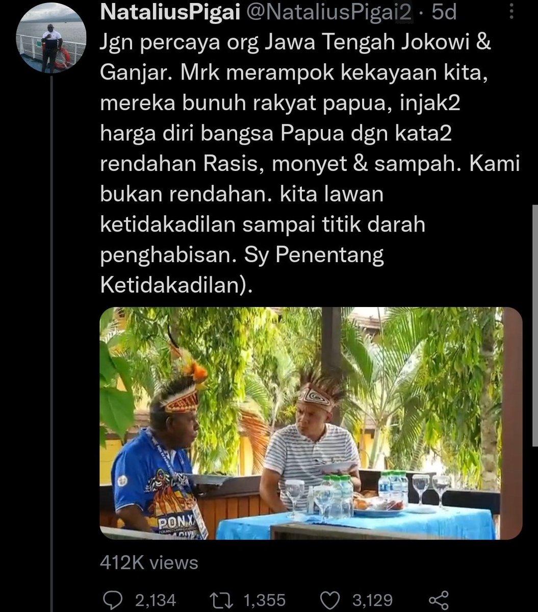 <a href="/NataliusPigai2/">NataliusPigai</a> Pa Pigai..Jika Pa Jokowi n Pa Ganjar adalah subjek twit anda..Lantas siapa yg anda Tuduh Membunuh..Merampok...Rasis dan tidak Adil terhadap Rakyat Papua?