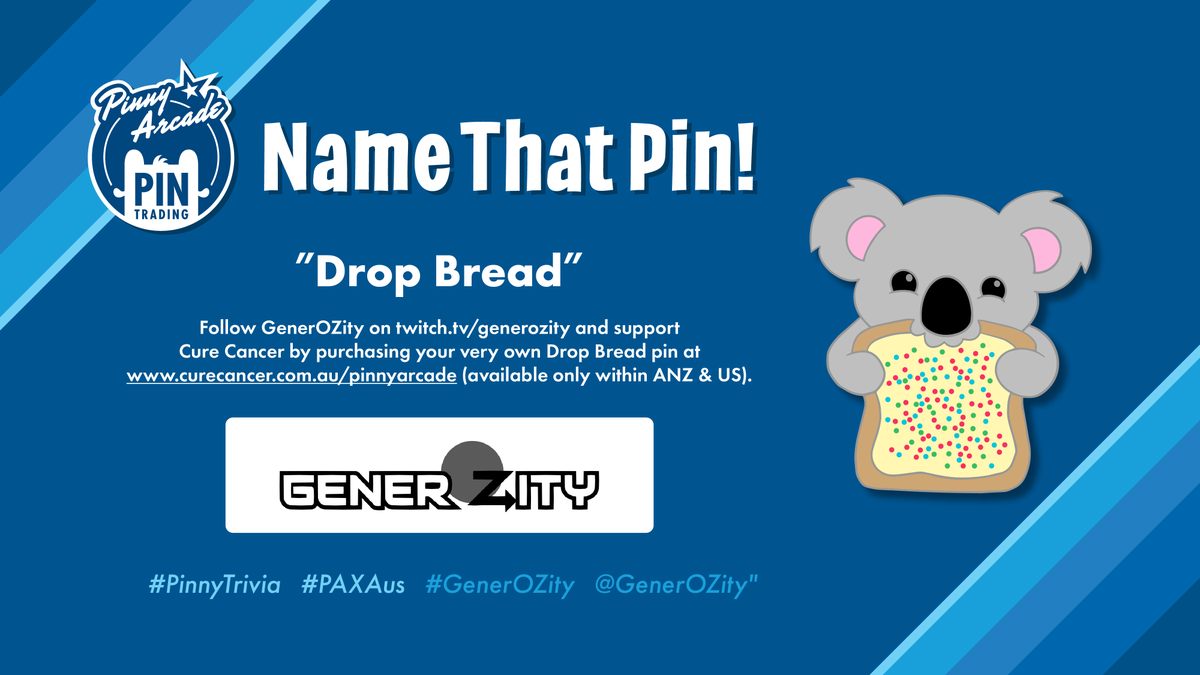 pinny_arcade's tweet photo. It’s the Drop Bread pin! Congrats to @Charles40944046 and @ShadowleeKnits!
Follow @GenerOZity on https://t.co/P92L0MV0zQ and support Cure Cancer by purchasing your very own Drop Bread pin at https://t.co/DxVvy3zWum. #pinnytrivia #PAXAus #GenerOZity
*available only within ANZ & US https://t.co/okGOjV5Ndf