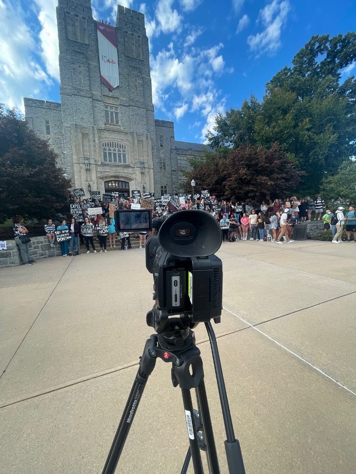 VTTV33's tweet photo. ➡️ Tech Tonight reporter  @abbiegcoleman covered the UFM sexual violence protest on the steps of Burrus that took place September 28th 

📺 Stay tuned for coverage in #TechTonight’s next episode! https://t.co/DSrn2u2MTA
