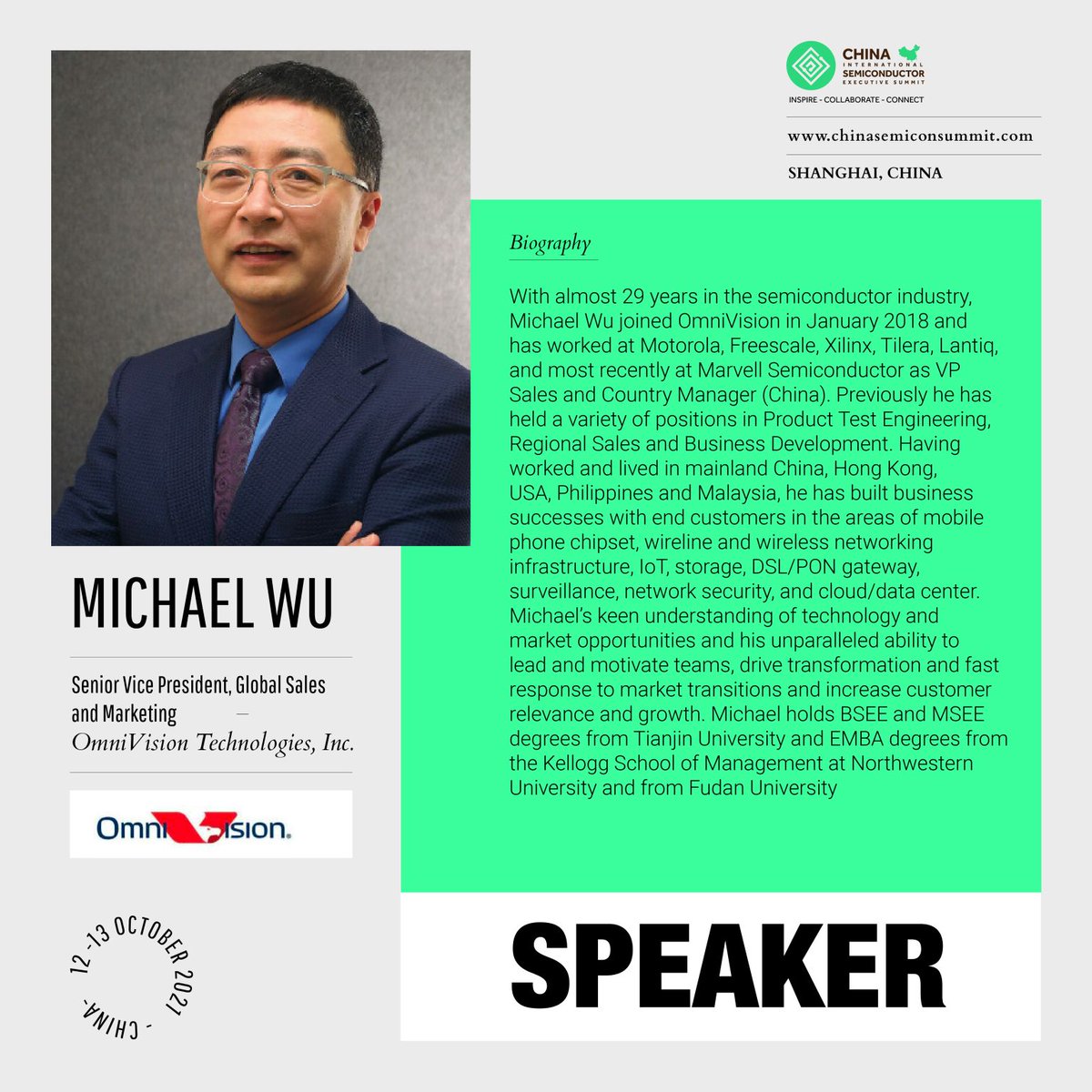 OMNIVISION_NEWS's tweet photo. Don’t miss @CISemiconSummit happening Oct 12-13. Thought leaders will be sharing their expertise, including our Senior VP in Global Sales &amp; Marketing, Michael Wu, on Oct 12 at 11:10AM GMT+8. Register here and learn more: https://t.co/ta7HO7PvoA #CISES #semiconductor https://t.co/TP1befmssm
