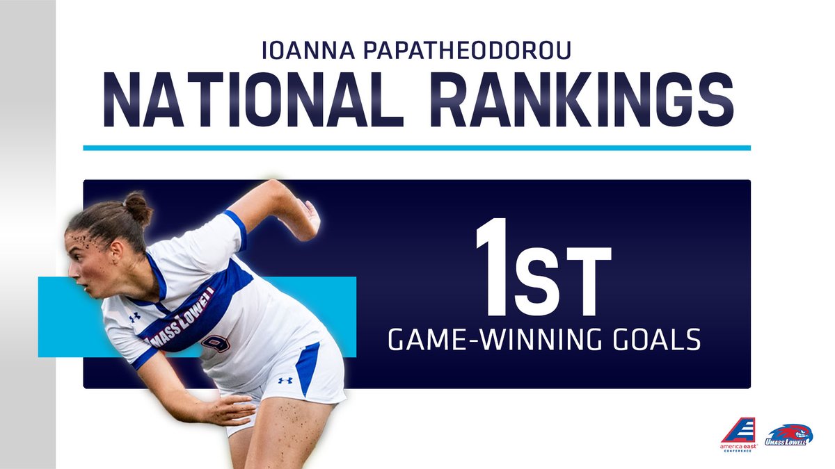 AmericaEast's tweet photo. Ioanna Papatheodorou of @RiverHawkWSOC ranks 1st in the nation with 5 game-winning goals! #AEWSOC https://t.co/wxB1HDXexg