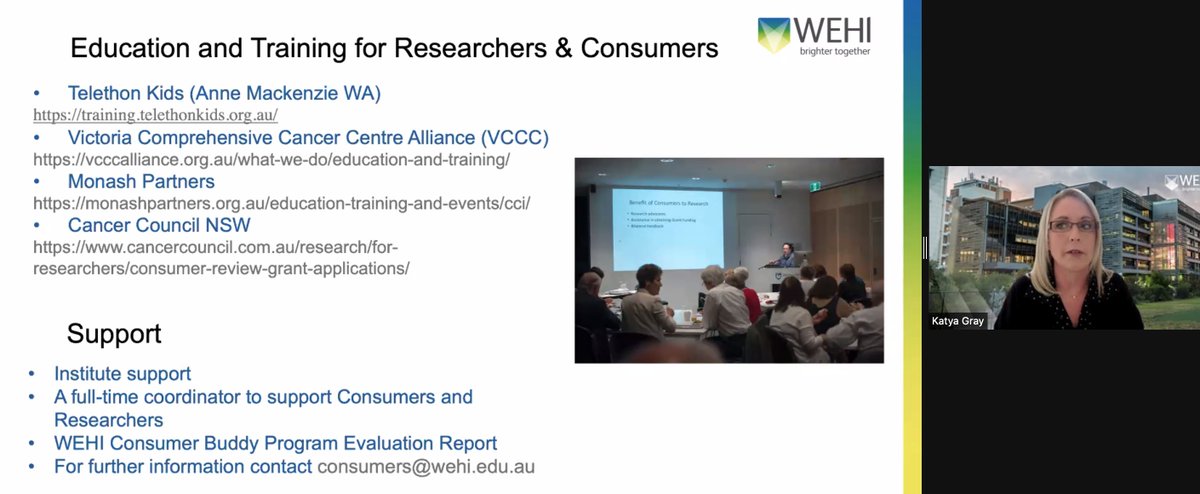 VicCanBioinf's tweet image. KG sharing resources and advice for how to form collaborations and relationships with consumers representatives. #vcbs2021