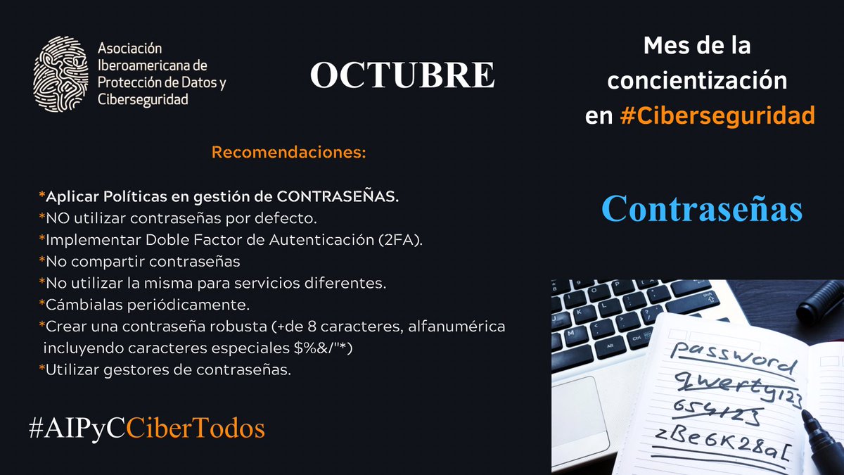 aipyc_org's tweet photo. Fomentemos la cultura de ciberseguridad y protección de datos personales para contribuir al uso seguro y responsable del ciberespacio.
 
#AIPyCCiberTodos #Ciberseguros #DelitosCibernéticos #Octubre #PDP  #Concientización #EducaciónDigital #HuellaDigital #AIPyC https://t.co/hACE1ZFTno