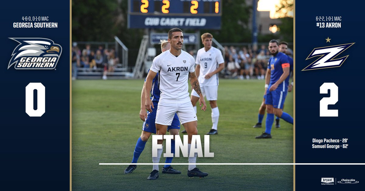 AkronZips's tweet photo. ZIPS WIN! Akron garners a 2-0 win over Georgia Southern

#FindAWay | @ZipsMSoc 

📅 Sat., Oct. 9
⌚️7 pm
🆚 Georgia State
📍FirstEnergy Stadium
📺 Live Video (subscription may be required) - https://t.co/UHGnJaCTic
💻 Live Stats - https://t.co/MPl1MJYAmW https://t.co/mMn0jKeFif
