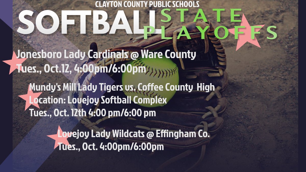 GHSA State Softball Playoffs - Let's go ladies! 🥎
<a href="/JHSLadyCards/">JHSLadyCardinalsSB</a> <a href="/MillMundy/">Mundy's Mill Sports</a> <a href="/WildcatsLovejoy/">Lovejoy HS Athletics</a>
 <a href="/lovejoysoftbal1/">lovejoysoftball</a> <a href="/CCPSNews/">Clayton County Public Schools</a> 
<a href="/CNDSportsDesk/">Clayton News Sports</a>