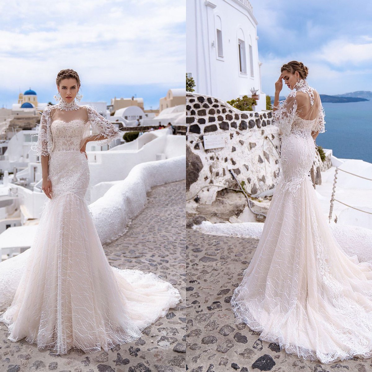 Sexy Mermaid Sparke Tulle &amp; Lace Wedding Dress with Sweetheart Neck, Removable Cape, and Long Train 
etsy.com/ca/listing/802…