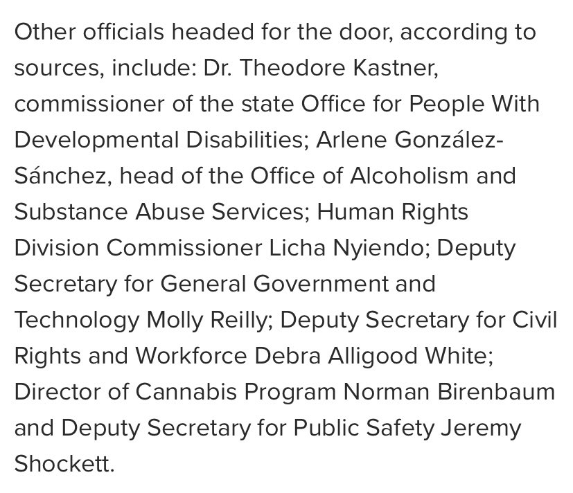 List of individuals “departing” the @GovKathyHochul administration, per an exclusive Post report last month w/ @SChamberlainNYP. 

The list also includes OTDA Commissioner & former Ulster County Exec Mike Hein, a Cuomo-ally. 
nypost.com/2021/09/25/new…